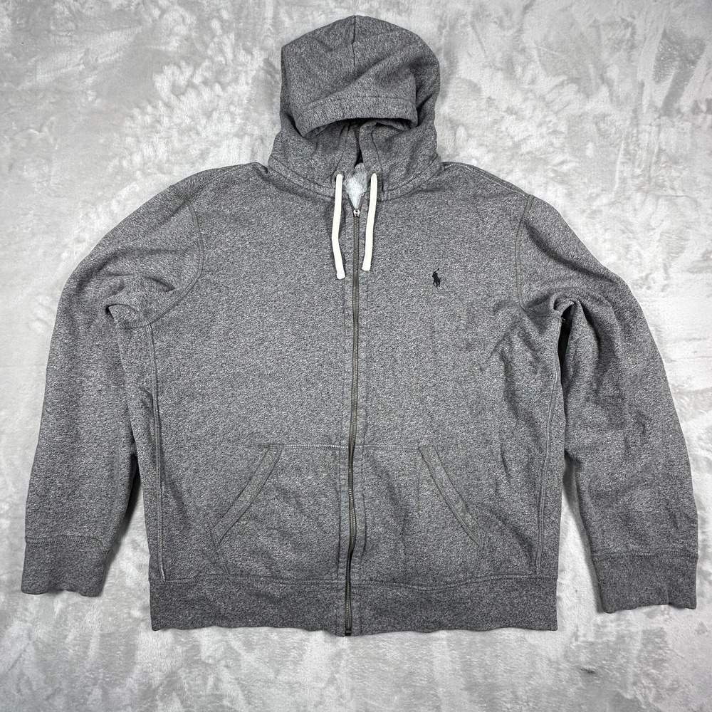 Polo Ralph Lauren Hoodie Mens Size 2XL Gray Fleece Lined Full Zip Pony Logo Top